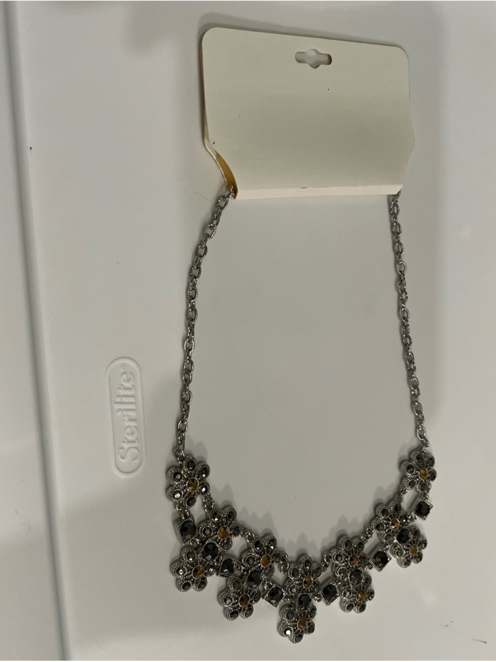 Liz Claiborne Silver Floral Necklace with Amber Accents